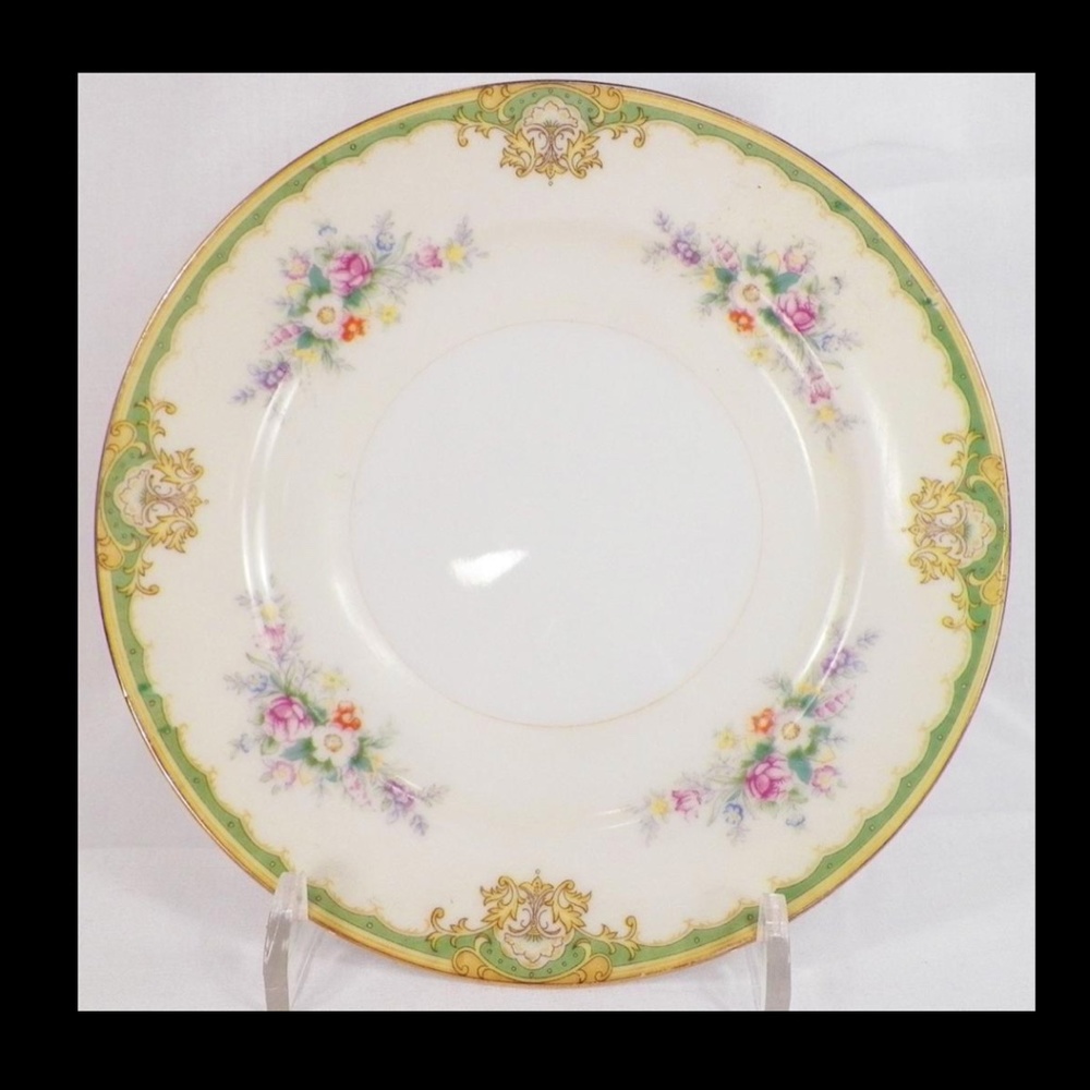 Set of 6 Royal China Japan Salad Plate Vintage CoupeFlowers Yellow Band Scrolls